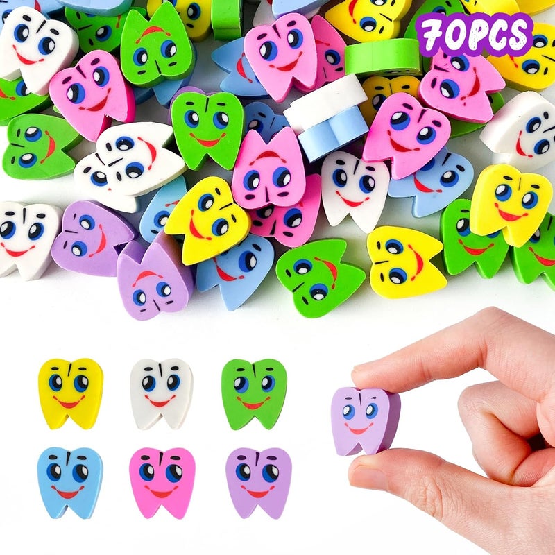 Kleeblatt Large Teeth Erasers for Kids Bulk, 70 PCS Big Large Fun Desk Pets for Kids Classroom, Treasure Box Prizes,Party Favors for Kids Goodie Bags, Back to School Gifts for Students - Image 1